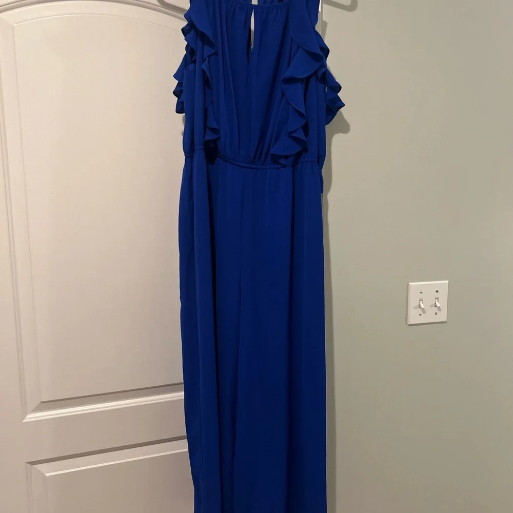 Royal Blue Ruffle Jumpsuit - Picture 3 of 6